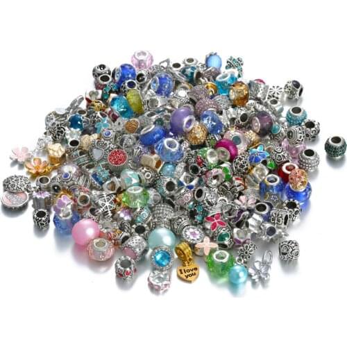 20PCS Randomly Mixed Color & Style DIY Enamel Crystal Alloy Bead Pendants Charm Fit European Bracelets Women Men Jewelry Making
