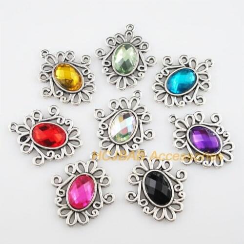 8 New Flower Charms Tibetan Silver Color Acrylic Mixed Connectors 27x32mm