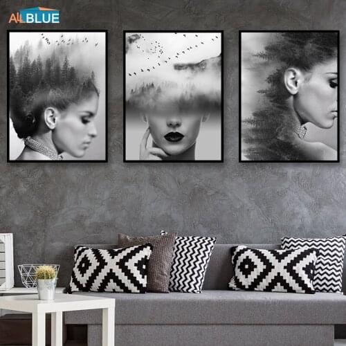 Canvas Painting Abstract Wall Art Canvas Prints Landscape Girl Forest Nordic Poster Black And White Wall Picture Home Decorative