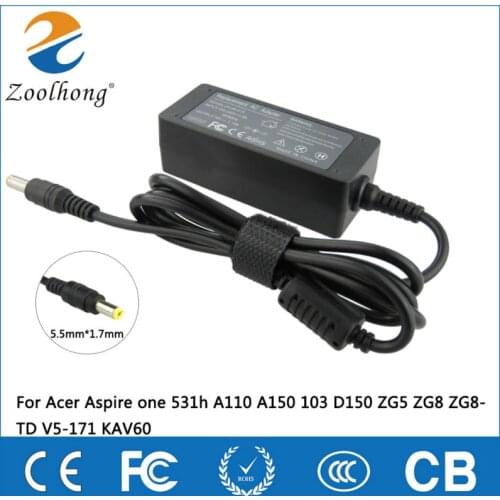 19V Zoolhong AC Adapter Power Charger for Acer Aspire one 531h A110 A150 103 D150 ZG5 ZG8 ZG8-TD V5-171 KAV60