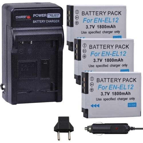 3x 1800mAh EN-EL12 ENEL12 EN EL12 Rechargeable Camera Battery + Charger Kits for Nikon Coolpix S9900 S9700 AW120 S9500 AW110