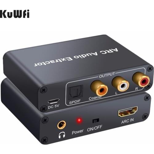 KuWFi 192KHz Aluminum ARC Audio Adapter HDMI Audio Extractor Digital to Analog Audio Converter DAC SPDIF Coaxial RCA 3.5mmOutput