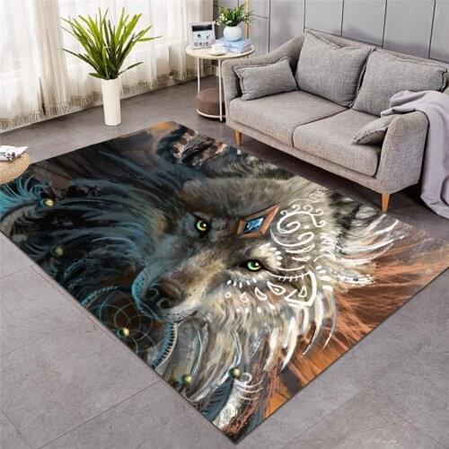 Wolf Warrior by SunimaArt Large Carpet Wolf Area Rugs for Living Room Dreamcatcher Floor Mat Non-slip Fashion tapis