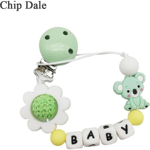 Chip Dale Personalized Name Baby Silicone Pacifier Chain Wood Pacifier Clips Pacifier Holders Dummy Clips Baby Shower Gifts