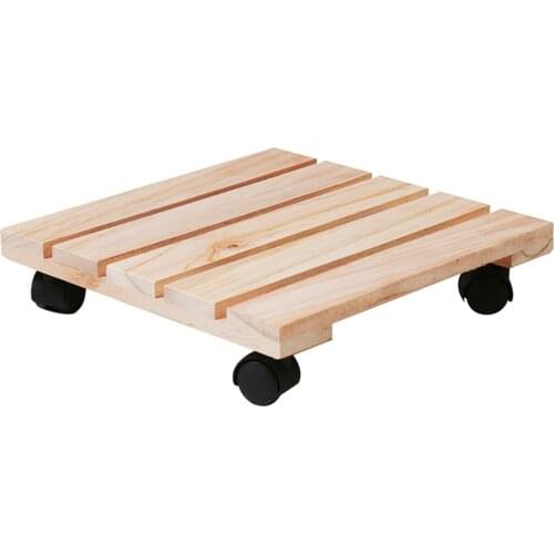 Wood Planter Caddy Flower Pot Tray with Four Universal Wheels Wooden Flower Pot Roller Stand