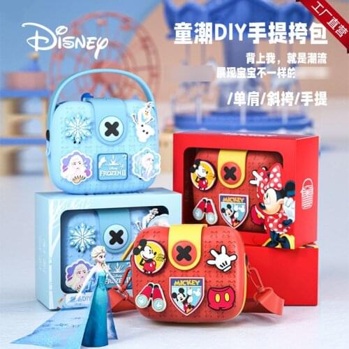 Disneys New Childrens Tide DIY Portable Satchel Frozen Mickey Childrens One-shoulder Messenger Small Backpack