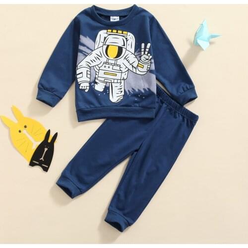 FOCUSNORM 2pcs Infant Kids Boys Autumn Clothes Sets 2-7Y Cartoon Printed Long Sleeve Pullover Sweatshirt Tops Pants