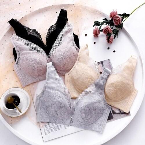 French Lace Intimates Romantic Triangle Cup No Steel Ring Thin Comfortable Thin Underwear Big Breasts Show Small Bra