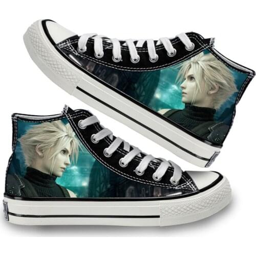 Unisex Anime Cartoon Final Fantasy Casual Ankle Canvas Shoes Cloud Strife Tifa Lockhart Flats Duck Shoes Sneakers