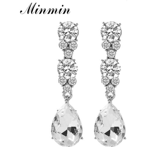 Minmin Classic Cute Teardrop Crystal Wedding Bridal Earrings Women Delicate Sparkling Rhinestone Dangle Earrings Jewelry MEH1706