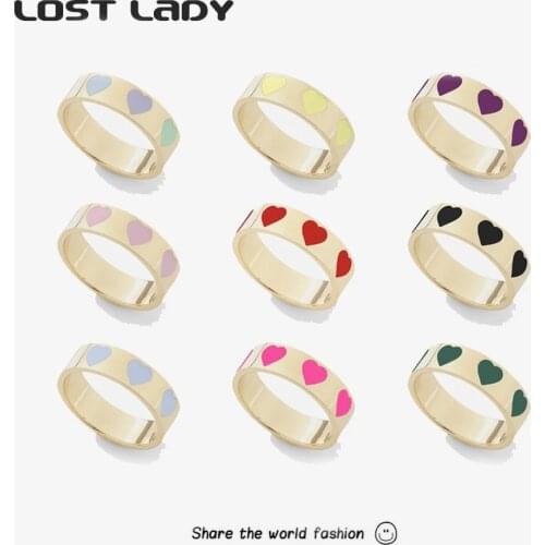 Lost Lady Fashion Colorful Heart Surrounded Rings For Women Smooth Simple Metal Enamel Finger Rings Wholesale Accessories Gifts