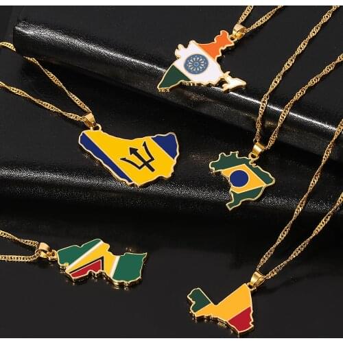 Creative Fashion India Barbados Guyana Republic of Mali Brazil Maps Pendant Necklace for Women Men Jewelry Gifts