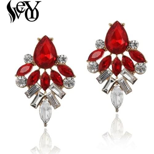 VEYO Crystal Stud Earrings Fashion Red ZA Stud Earrings for Women Jewelry New