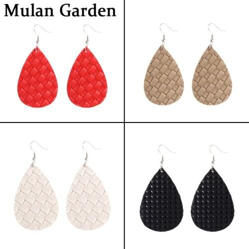 M&G Grid Flower Pink Water Drop Earrings Fashion Simple PU Leather Earrings Fashion Jewelry Women Personality Accessories Gift