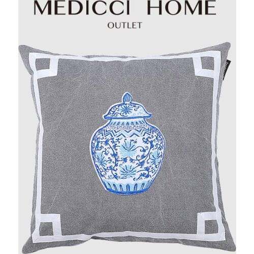 Medicci Home Blue And White Porcelain Cushion Cover Oriental Rhythm Chinese Style Throw Pillow Case Living Room Sofa Retro Style