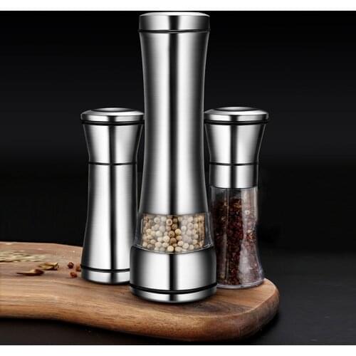 Salt and Pepper Grain Mill Shakers Stainless Steel Food Grinder Pulverizer Spice Jar Condiment Container Kitchen Tools