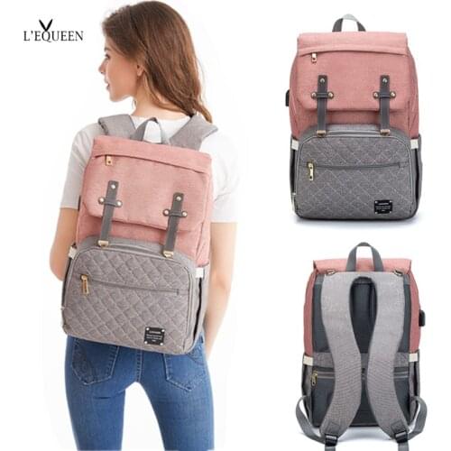 LEQUEEN USB Diaper Bag Multi Function Large Nappy Bag Organizer with Changing Pad Backpack Mommy Bag Baby Stroller Bag