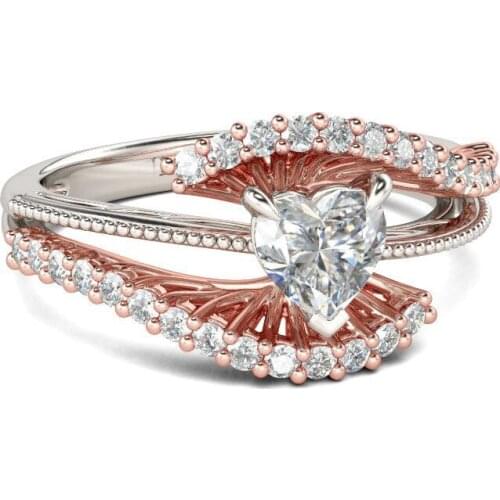 Fashion Rose Gold Color Bride Wedding Ring Vintage Female Love Heart Crystal Rings For Women Cute White Zircon Engagement Ring