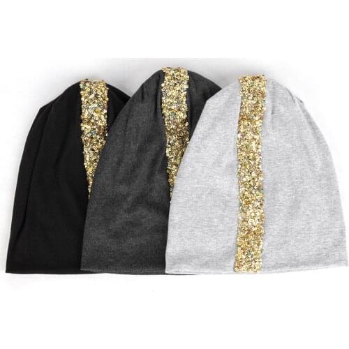 Fashion Women Cotton Caps Colorful Stones Gold Rhinestones Applique Female Beanies Bohemia Baggy Hats Autumn Winter Casual Hat