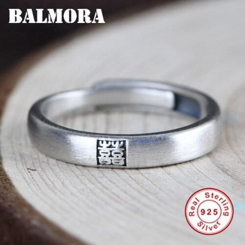 BALMORA 100% Pure 925 Sterling Silver Stackable Ring For Women Men Couple Ring Open Adjustable Ring Good Luck Ring Jewelry Gift