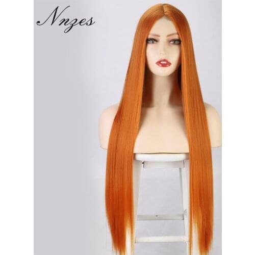 NNZES 30inches Synthetic Wigs Long Straight Orange Wig for Women Middle Part Pink Grey Blonde Color Cosplay Hair Heat Resistant