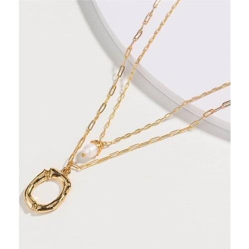 2019 New Gold Alloy Letter Pendant Long Chain Necklace Natural Freshwater Pearl Pendant Lady 2-Multi-layer Necklace Jewelry