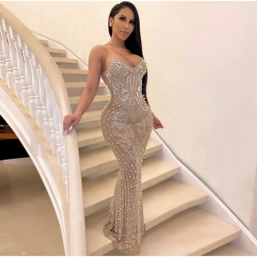 New Spaghetti Straps Backless Ankle Length Beading Shinny Bandage Dress Homecoming Evening Party Fashion Dress Vintage Vestios