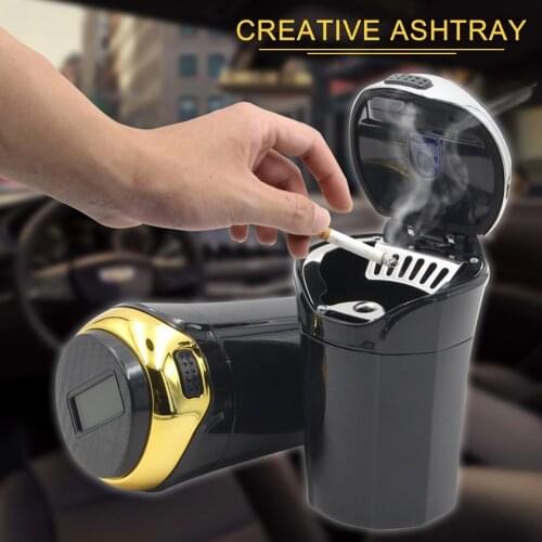 Portable Car Ashtray with Lid Automatic Light Up Smokeless Ashtray Auto Cigarette Ash Tray with Blue LED Light Car Accessories