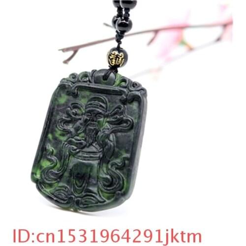 Carved Jewelry God Natural Accessories Obsidian Green Gifts Chinese Pendant Necklace Amulet of for Black Charm Jade fortune Men