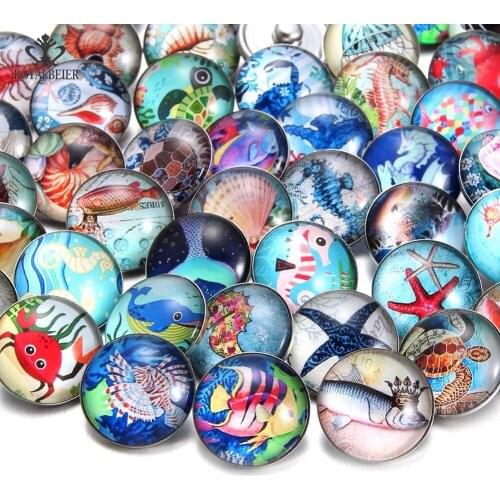 RoyalBeier 20pcs/lot Starfish Snap Button 18mm Pattern Glass Charms Life Tree Beads Flower Charms For Snap Bracelet Snap Jewelry