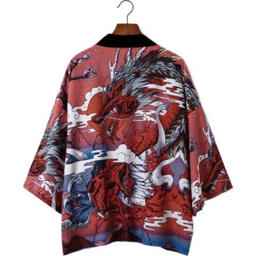 Dragon Print Kimono Cardigan Men Japanese Obi Male Yukata Haori Japanese Samurai Clothing Traditional Japanese Clothing V2032