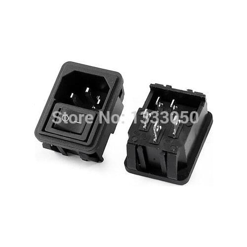 AC 10A 250V On-Off Rocker Switch IEC320 C14 Male Plug Input Power Socket 2 Pcs