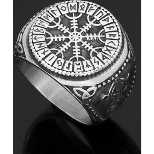 Nordic Viking mjolnir valknut Helm of awe rune Amulet Ring Stainless Stee with Valknut Rune Gift Bag