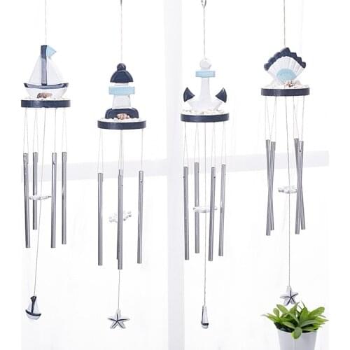 Mediterranean style home marine elements wind chimes pine carved starfish sailing small fish wooden pendant crafts