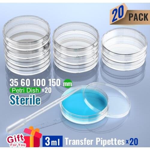 Sterile Petri Dish with Lid No TC 60/100/150mm, with 2ml Plastic Transfer Pipettes individual package by Ks-Tek 20/Pack