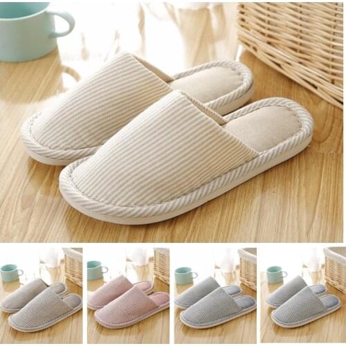 Slippers Women Striped Warm Linen Cotton Shoes Homme Soft Home Indoor Outdoor Round Toe Floor Flat Slide Zapatillas de hombre