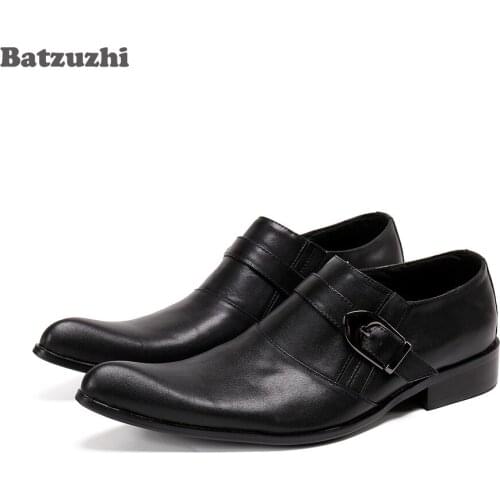 Batzuzhi Fashion Men Dress Shoes Leather Pointed Toe Buckle Black Genuine Leather Shoes Men Soft Comfortable Zapatos Hombre