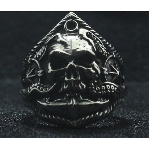 Unisex 316L Stainless Steel Punk Gothic Octopus Anchor Pirate Skull Ring Newest