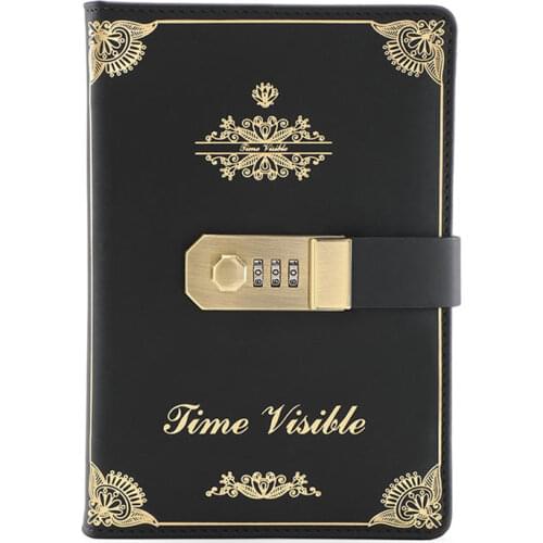 Vintage Notebook 3 Digits Password Leather Note Book Dowling Paper, Pen Holder, Ribbon Bookmark, Diary Planner Stationery Gift