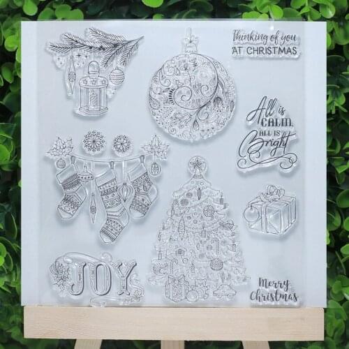 All is bright Joy big tree ball light merry christmas tansparent clear stamps for Scrapbooking/Card Making set decoration supply