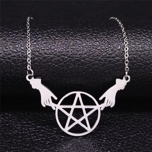 Witchcraft Pentagram Hands Stainless Steel Statement Necklace Women Silver Color Necklaces & Pendants Jewelry collares N4223S02
