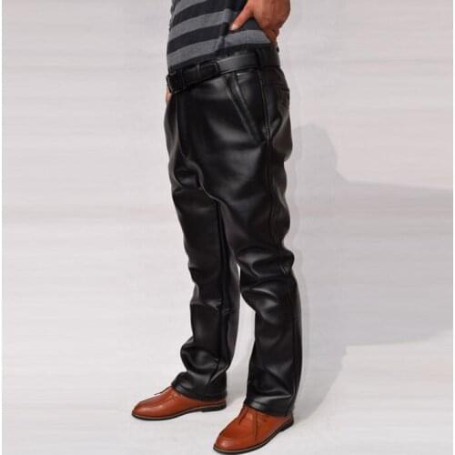Winter motorcycle mens leather pants motorcycle elderly plus velvet thicken thermal pu trousers mens loose straight plus size
