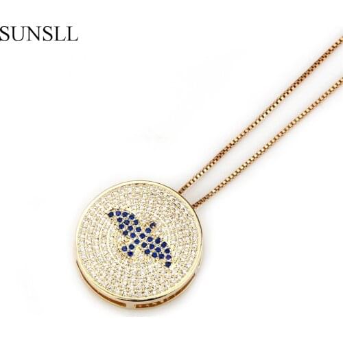 SUNSLL Golden Copper Necklace white Cubic Zirconia Round Necklace for Women Fashion Unique Religion Pendant Necklace Gifts