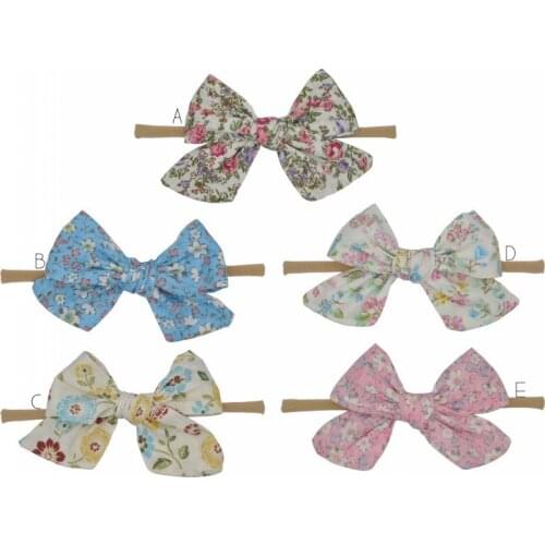 10pcs/lot 4.3inch Hand Tied Floral Bow Headband Fabric Hair Bows Nylon Headband Baby Girl Hair Accessory