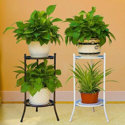 2-Tiered Tall Plant Stand Metal Plant Shelf Supports Rack for Indoor Outdoor Home Decoration B1