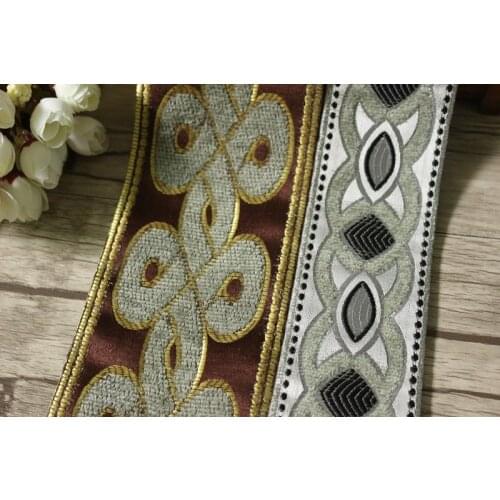 Mix set 4yards/lot wide 5.8cm-8.5cm Woven Jacquard Ribbon Geometric design with fluff for curtain and clothing accessory LS-1567