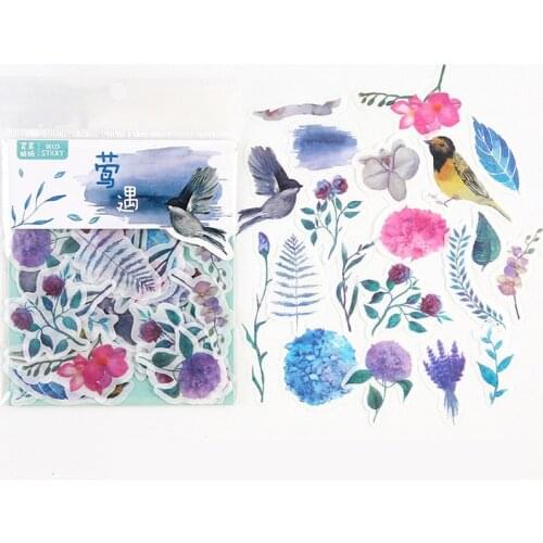 40 pcs /Bag Birds & Flowers Decorative Stickers Album Diary Hand Account Decor