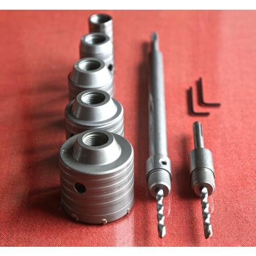 On sale of 7PCS/set carbide tipped wall hole saw 30/40/50/60/70mm&2pcs square four hollow extension rods with central drill