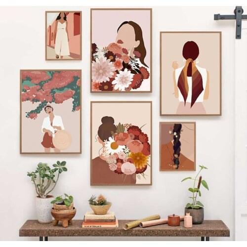 Abstract Fashion Girl With Flowers Hair Wall Art Canvas Painting Nordic Posters And Prints Wall Pictures For Living Room Decor