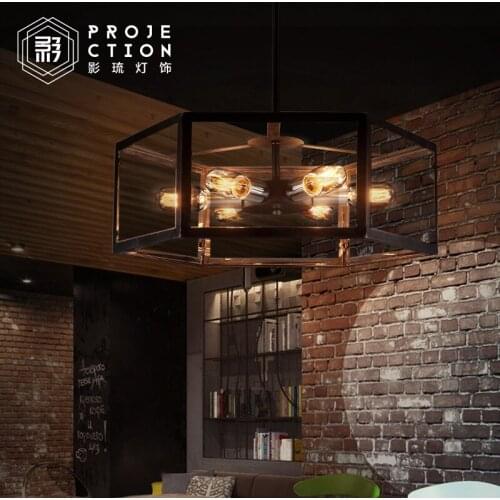 Archaistic transparent glass box lampshade retro loft vintage pendant lamp dinning room restaurant light Edison bulb lamp
